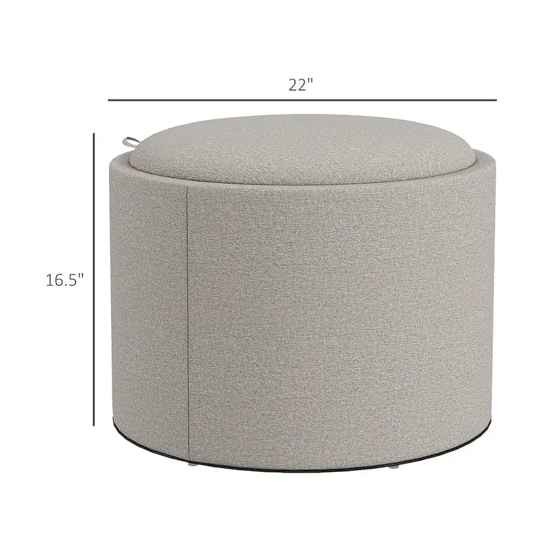 Table basse ottomane de rangement ronde avec plateau de service réversible, Gris