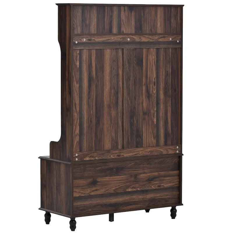 Porte-manteau moderne, banc d'entrée avec 2 étagères de rangement ouvertes, 4 patères doubles métalliques, pour entrée et couloir