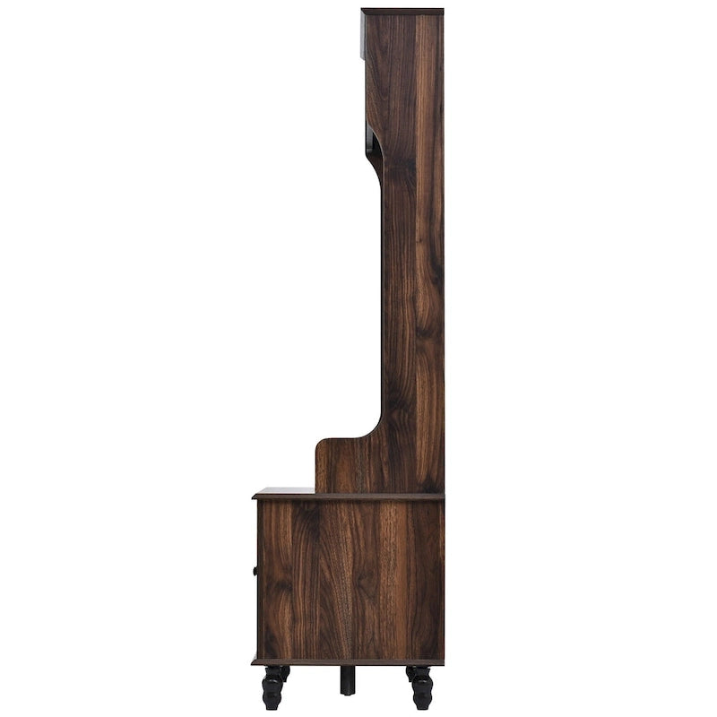 Porte-manteau moderne, banc d'entrée avec 2 étagères de rangement ouvertes, 4 patères doubles métalliques, pour entrée et couloir