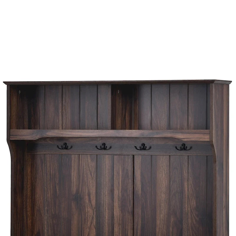 Porte-manteau moderne, banc d'entrée avec 2 étagères de rangement ouvertes, 4 patères doubles métalliques, pour entrée et couloir