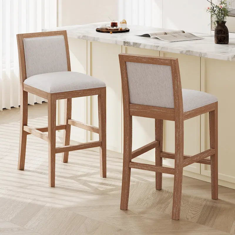 Tabourets de bar rétro, lot de 2 chaises hautes de bar rembourrées de 77,5 cm avec coussin en tissu et structure en bois