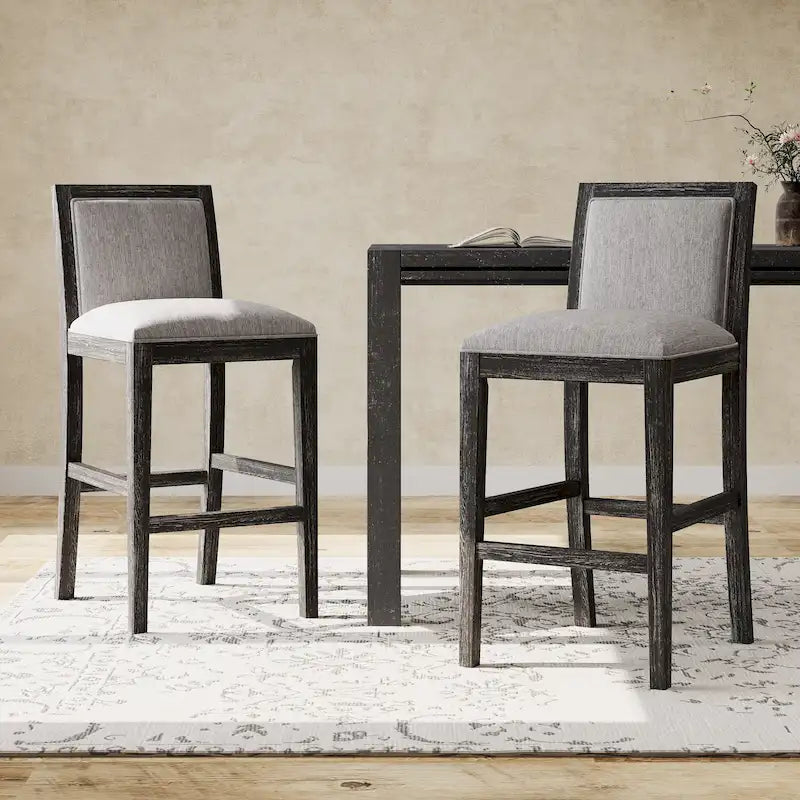 Tabourets de bar rétro, lot de 2 chaises hautes de bar rembourrées de 77,5 cm avec coussin en tissu et structure en bois