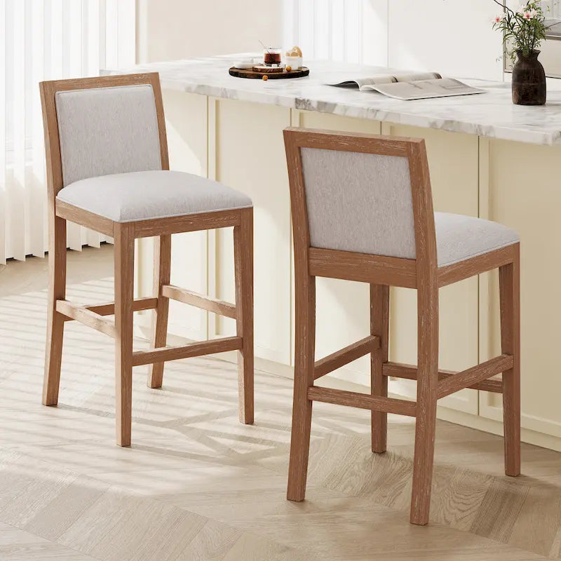 Tabourets de bar rétro, lot de 2 chaises hautes de bar rembourrées de 77,5 cm avec coussin en tissu et structure en bois
