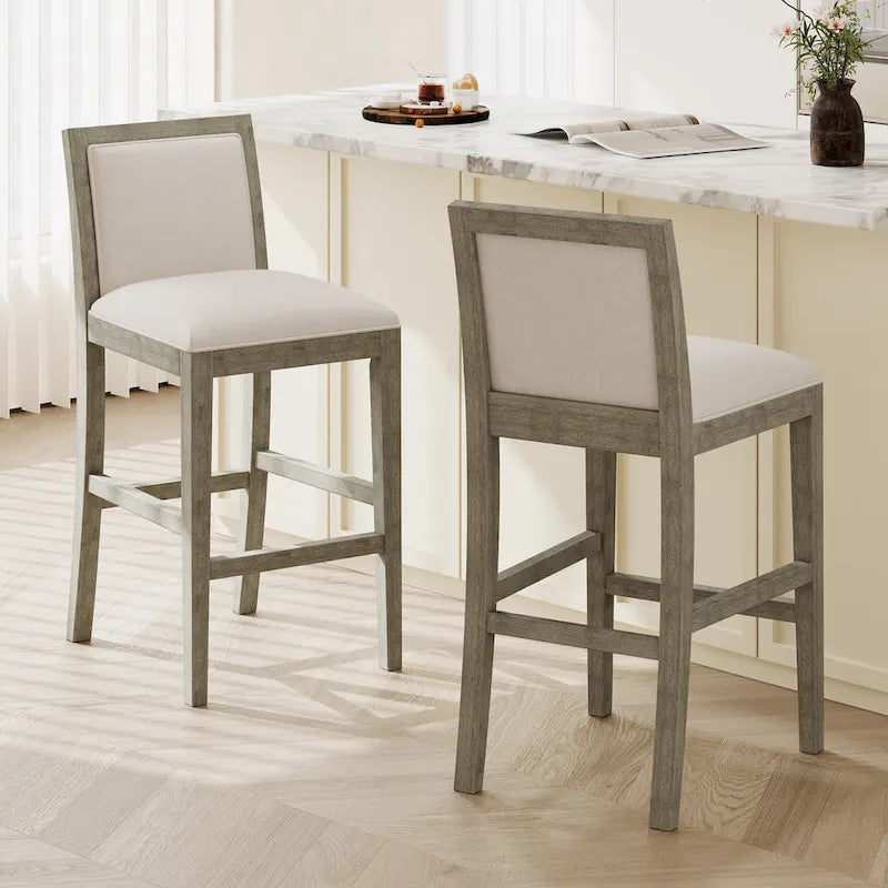 Tabourets de bar rétro, lot de 2 chaises hautes de bar rembourrées de 77,5 cm avec coussin en tissu et structure en bois
