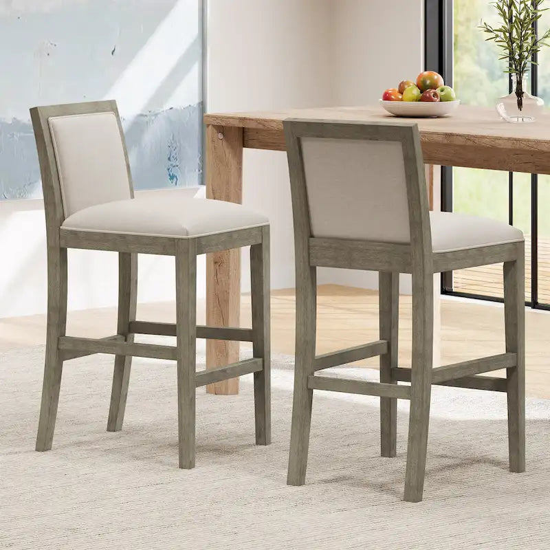 Tabourets de bar rétro, lot de 2 chaises hautes de bar rembourrées de 77,5 cm avec coussin en tissu et structure en bois
