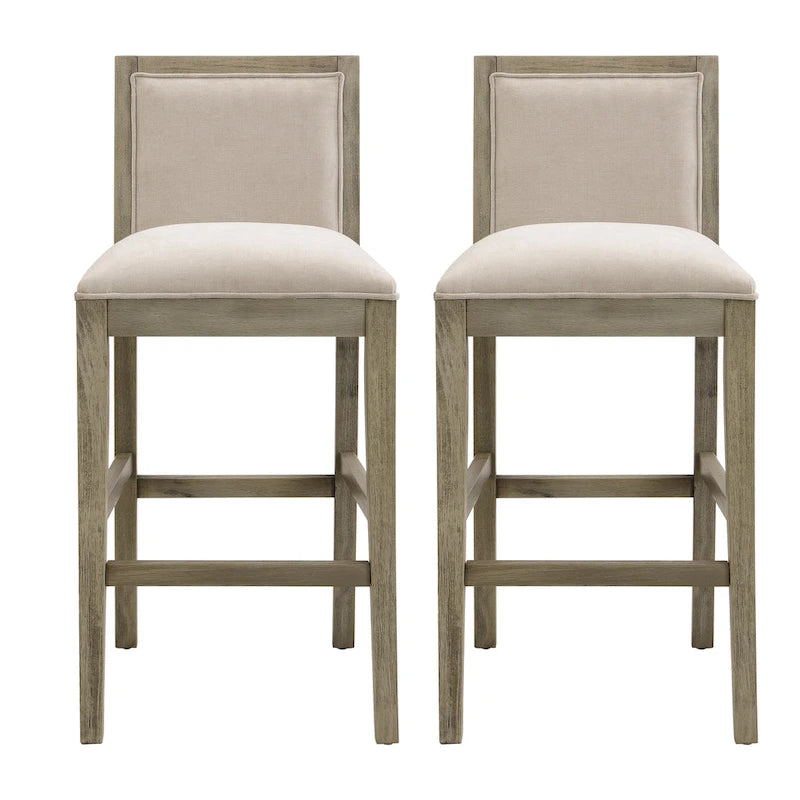 Tabourets de bar rétro, lot de 2 chaises hautes de bar rembourrées de 77,5 cm avec coussin en tissu et structure en bois