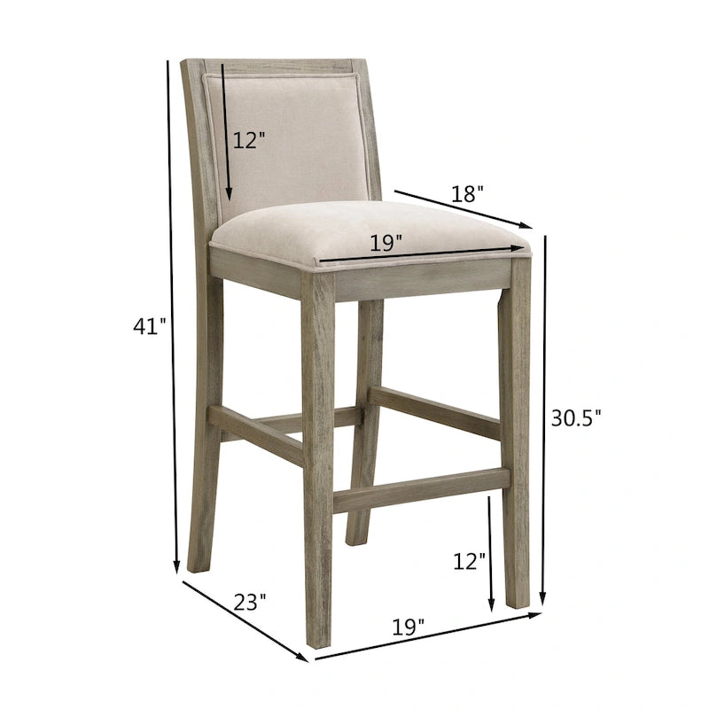 Tabourets de bar rétro, lot de 2 chaises hautes de bar rembourrées de 77,5 cm avec coussin en tissu et structure en bois