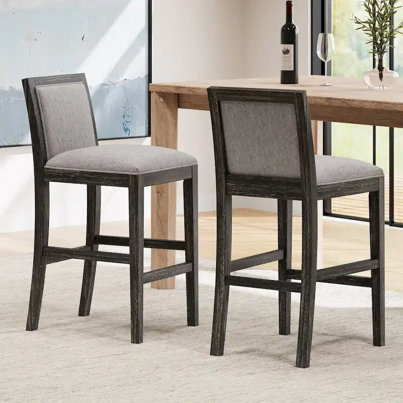 Tabourets de bar rétro, lot de 2 chaises hautes de bar rembourrées de 77,5 cm avec coussin en tissu et structure en bois