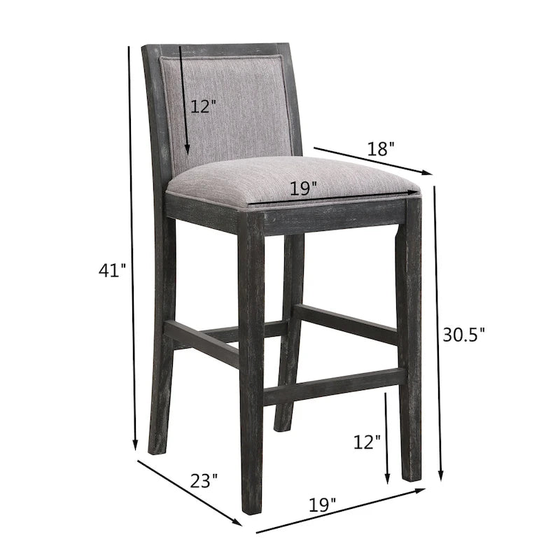 Tabourets de bar rétro, lot de 2 chaises hautes de bar rembourrées de 77,5 cm avec coussin en tissu et structure en bois