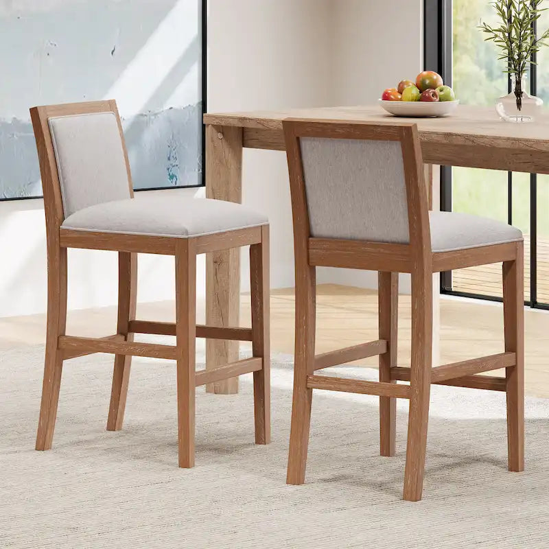 Tabourets de bar rétro, lot de 2 chaises hautes de bar rembourrées de 77,5 cm avec coussin en tissu et structure en bois