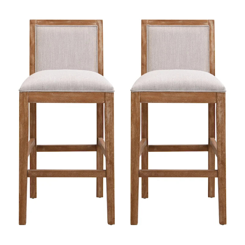 Tabourets de bar rétro, lot de 2 chaises hautes de bar rembourrées de 77,5 cm avec coussin en tissu et structure en bois