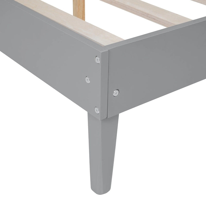 Lit plateforme Queen en bois massif avec tables de chevet et lampes de tête de lit