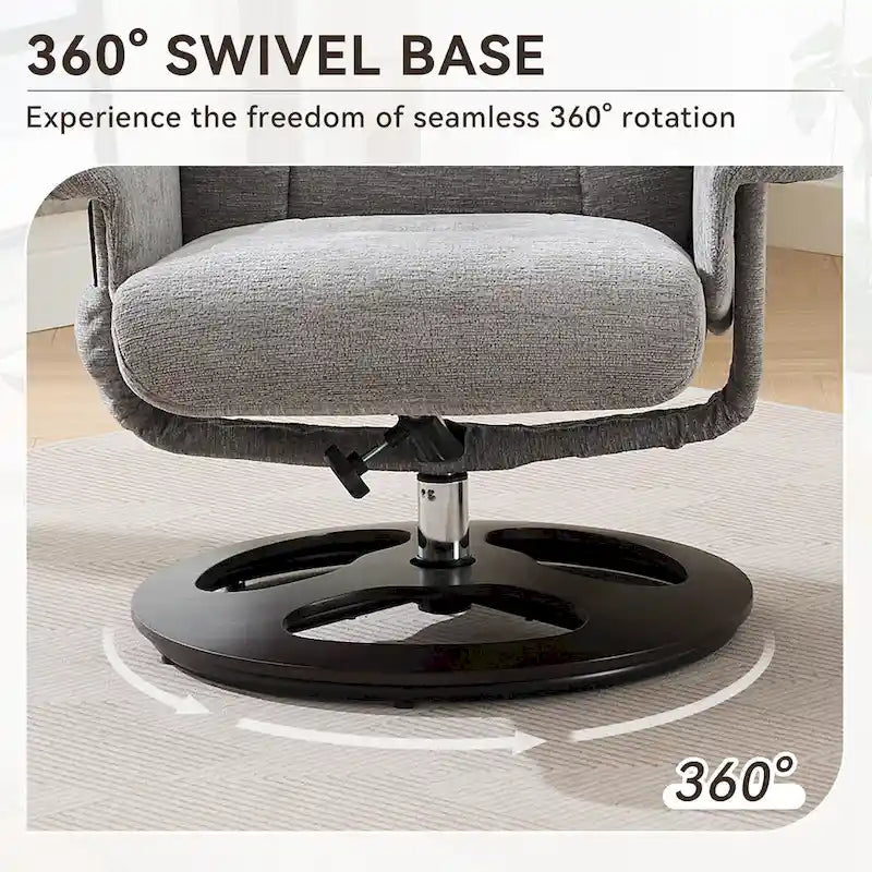 Fauteuil inclinable pivotant de massage chauffant avec pouf, dossier réglable et télécommande, en tissu chenille