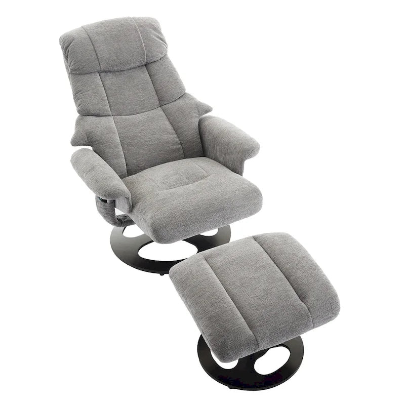 Fauteuil inclinable pivotant de massage chauffant avec pouf, dossier réglable et télécommande, en tissu chenille