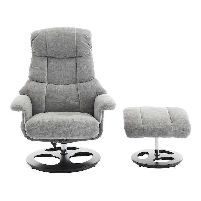 Fauteuil inclinable pivotant de massage chauffant avec pouf, dossier réglable et télécommande, en tissu chenille