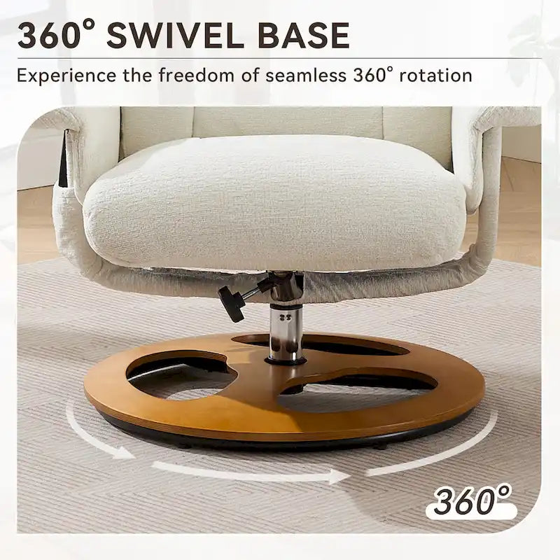 Fauteuil inclinable pivotant de massage chauffant avec pouf, dossier réglable et télécommande, en tissu chenille