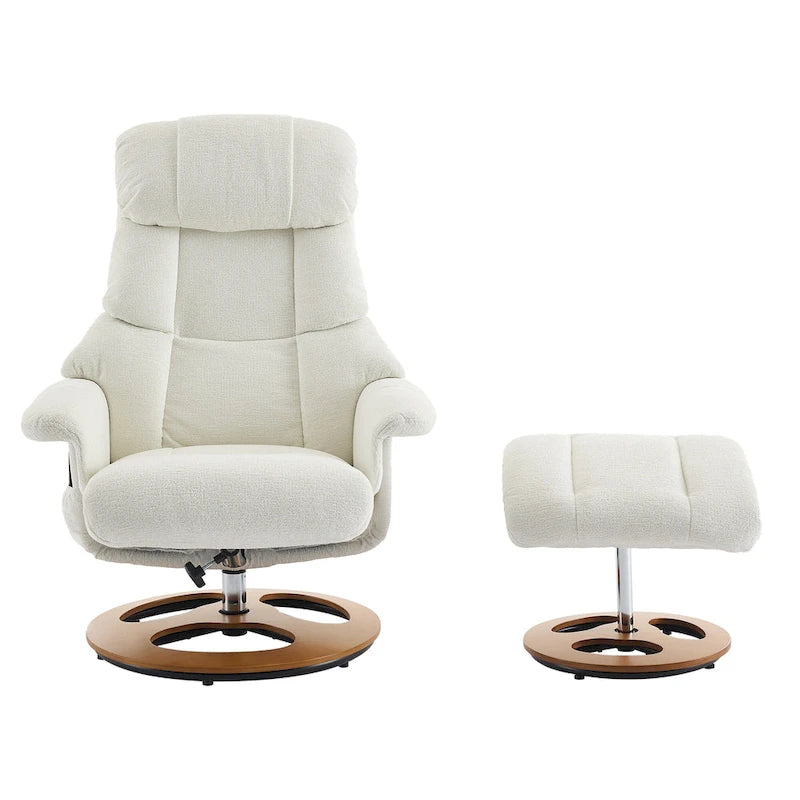 Fauteuil inclinable pivotant de massage chauffant avec pouf, dossier réglable et télécommande, en tissu chenille