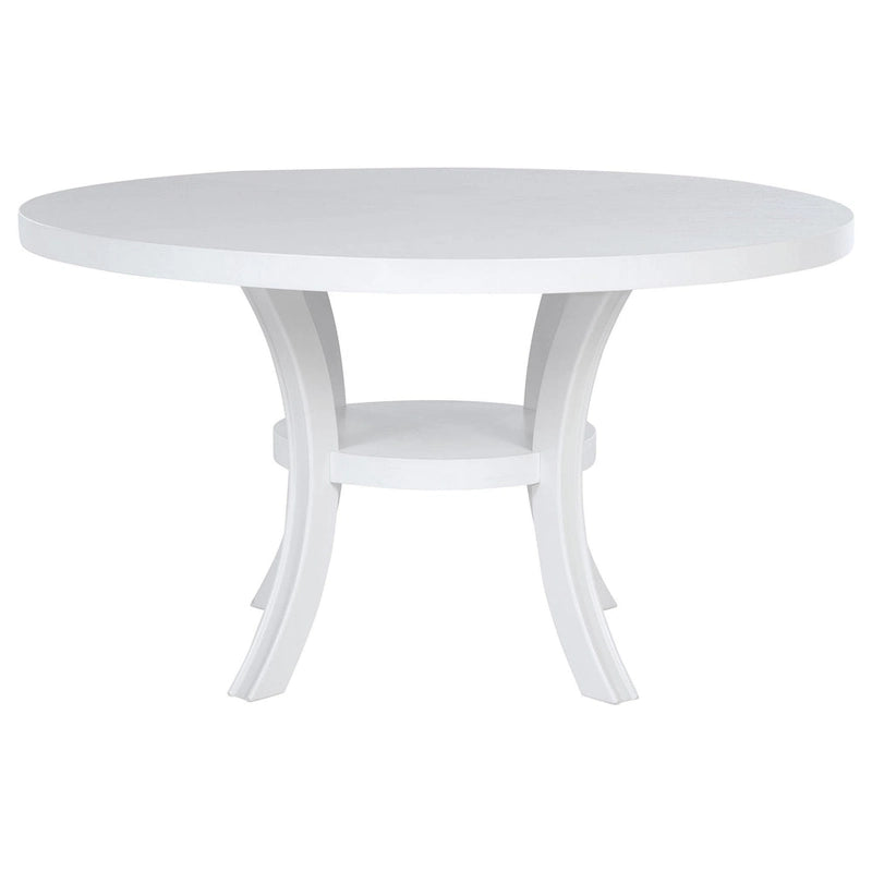 Table à manger ronde avec étagère et pieds évasés, bois blanc 54 pouces