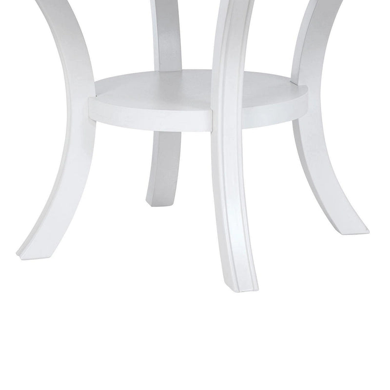 Table à manger ronde avec étagère et pieds évasés, bois blanc 54 pouces
