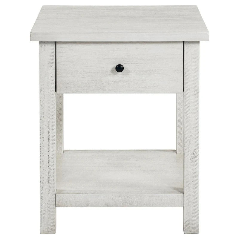 Table d'appoint, 1 tiroir, bois blanc vieilli, carrée 50,8 cm