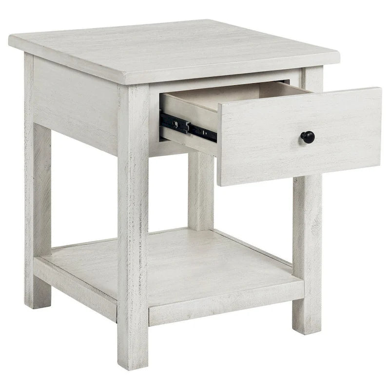 Table d'appoint, 1 tiroir, bois blanc vieilli, carrée 50,8 cm