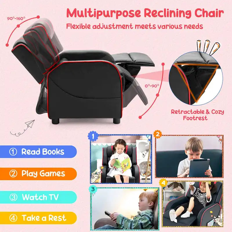 Fauteuil inclinable pour enfants en cuir ergonomique avec repose-pieds
