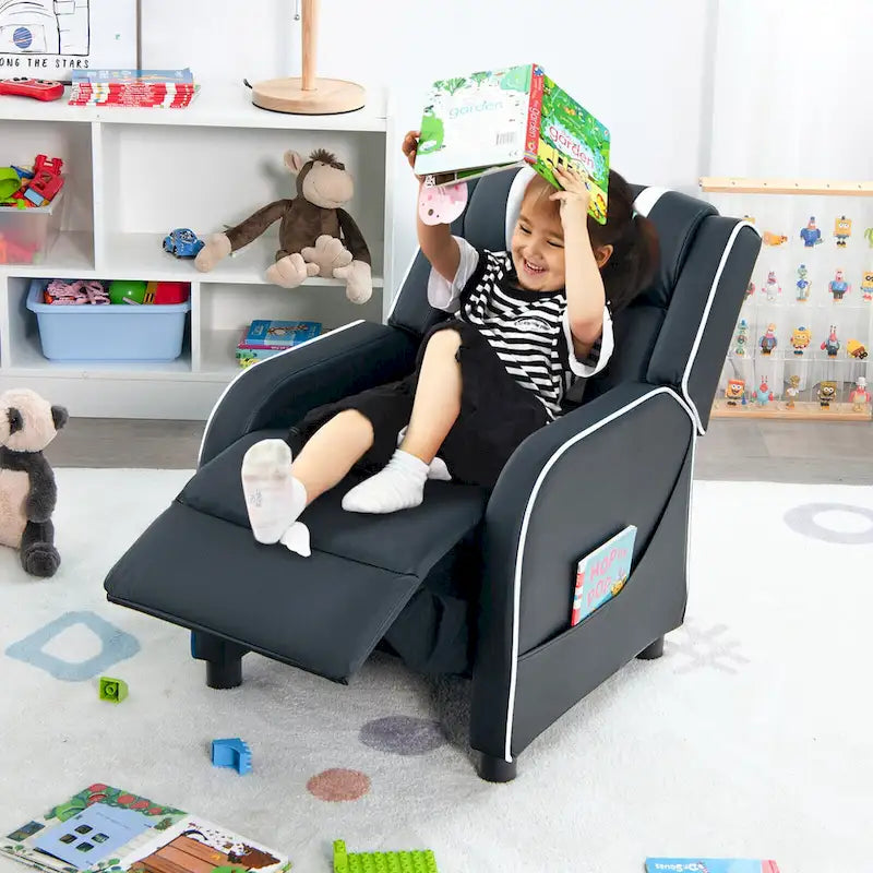 Fauteuil inclinable pour enfants en cuir ergonomique avec repose-pieds