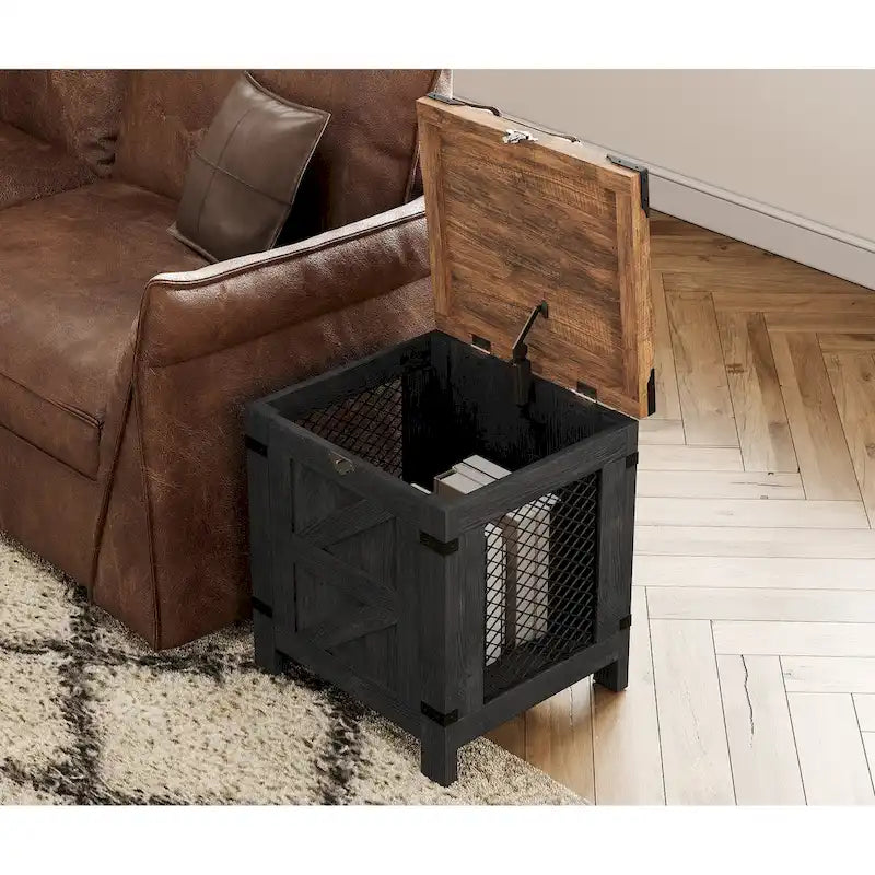 Table de chevet avec plateau relevable et serrure rustique