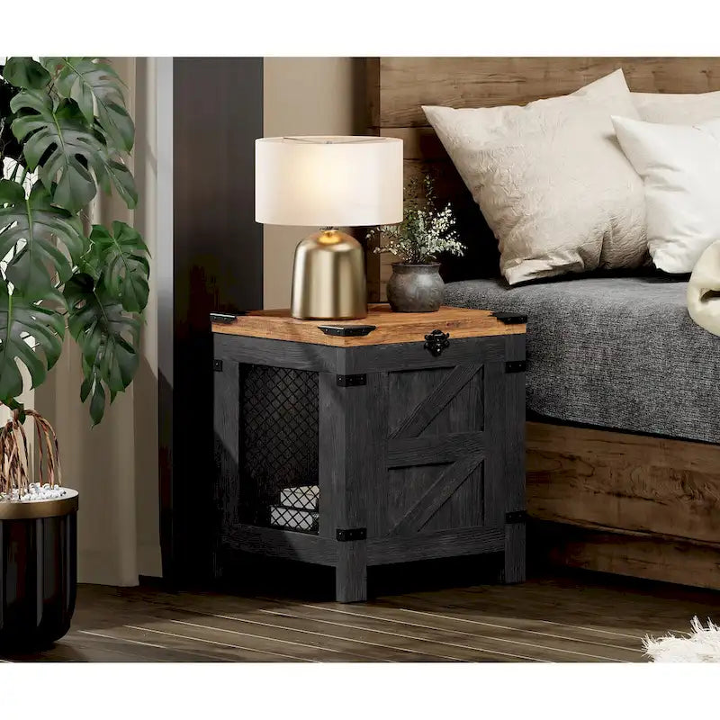 Table de chevet avec plateau relevable et serrure rustique