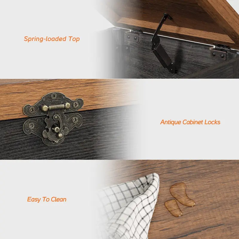 Table de chevet avec plateau relevable et serrure rustique
