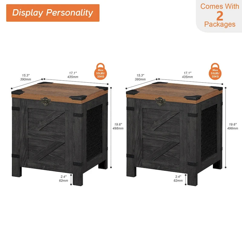 Table de chevet avec plateau relevable et serrure rustique