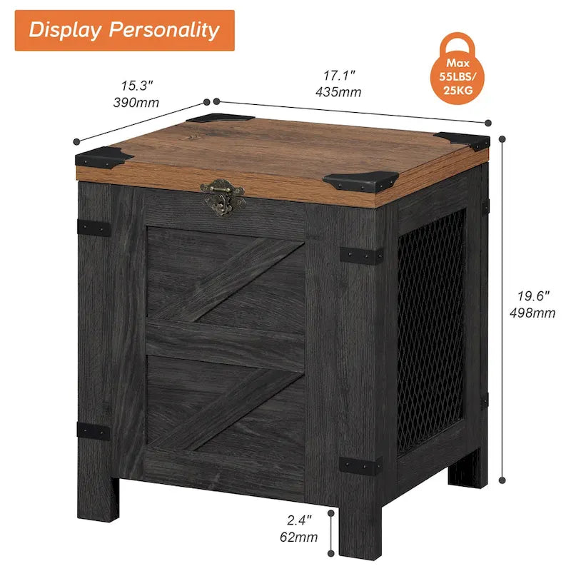 Table de chevet avec plateau relevable et serrure rustique