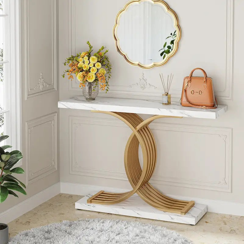 40 Table Console Moderne, Table d'Entrée en Faux Marbre pour Foyer