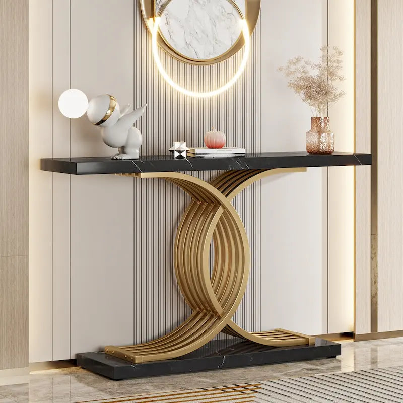 40 Table Console Moderne, Table d'Entrée en Faux Marbre pour Foyer