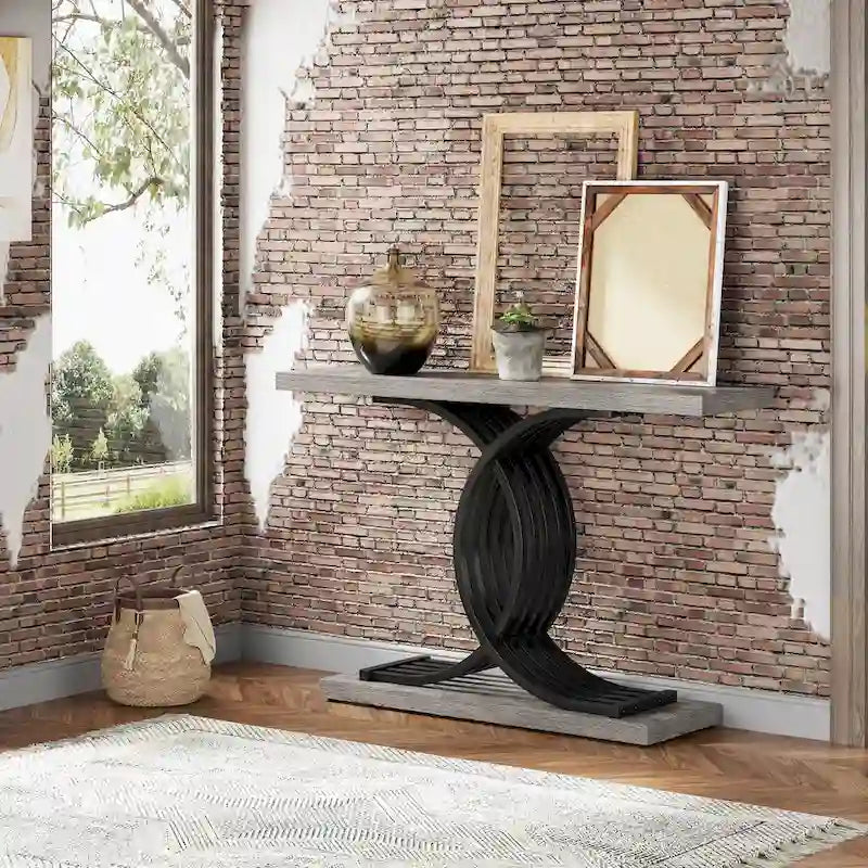 40 Table Console Moderne, Table d'Entrée en Faux Marbre pour Foyer