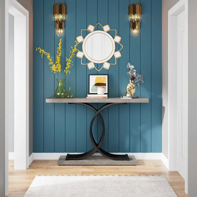 40 Table Console Moderne, Table d'Entrée en Faux Marbre pour Foyer
