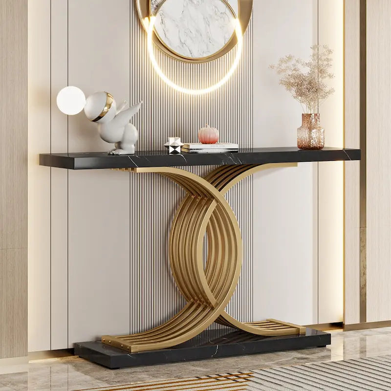 40 Table Console Moderne, Table d'Entrée en Faux Marbre pour Foyer