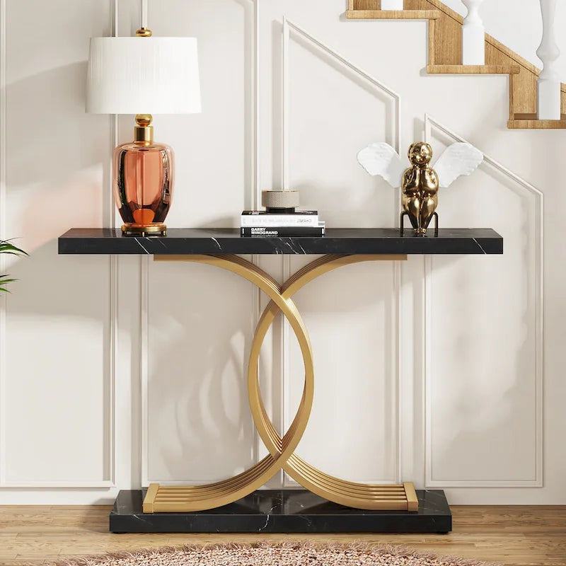 40 Table Console Moderne, Table d'Entrée en Faux Marbre pour Foyer