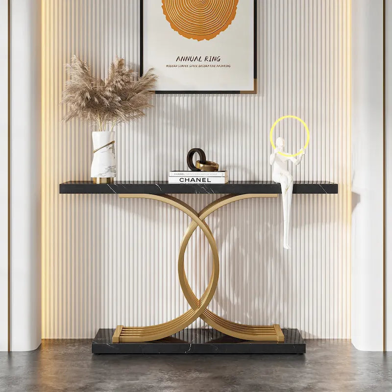 40 Table Console Moderne, Table d'Entrée en Faux Marbre pour Foyer