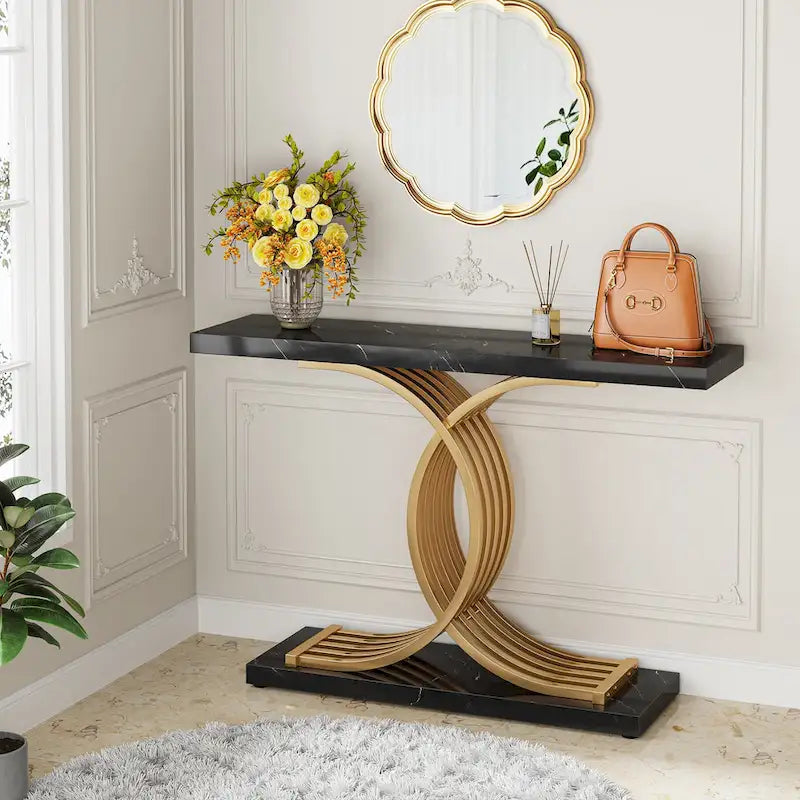 40 Table Console Moderne, Table d'Entrée en Faux Marbre pour Foyer