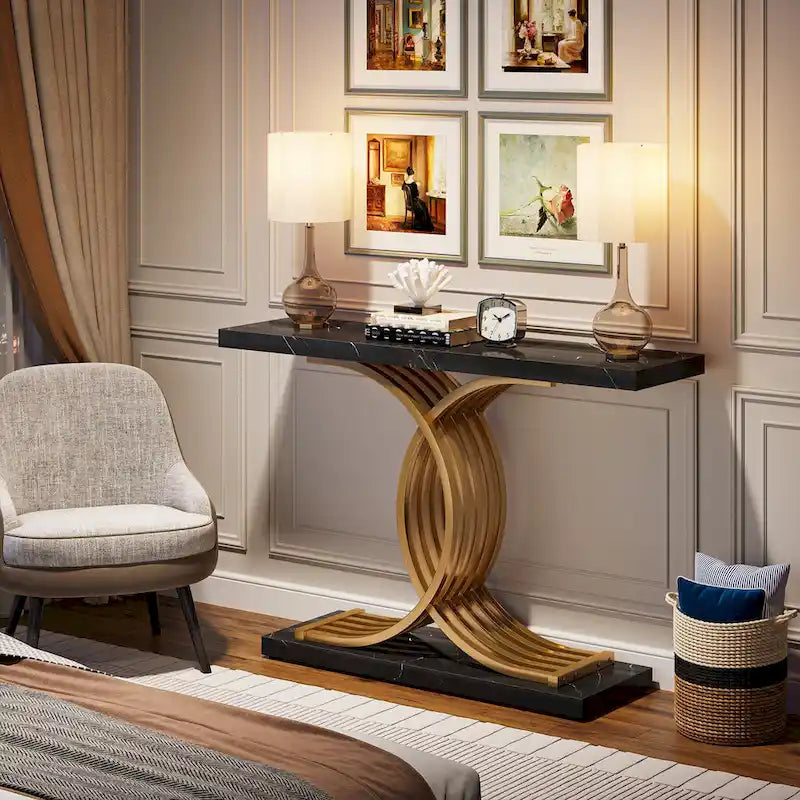 40 Table Console Moderne, Table d'Entrée en Faux Marbre pour Foyer