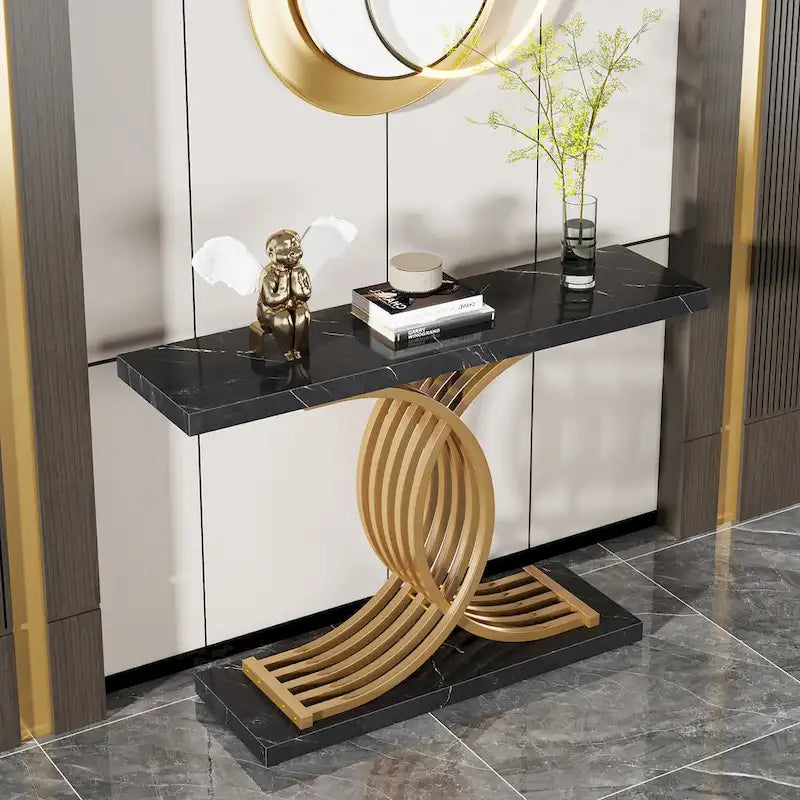 40 Table Console Moderne, Table d'Entrée en Faux Marbre pour Foyer