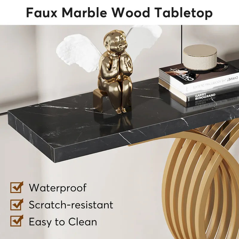 40 Table Console Moderne, Table d'Entrée en Faux Marbre pour Foyer