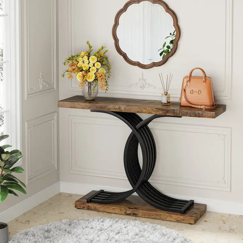 40 Table Console Moderne, Table d'Entrée en Faux Marbre pour Foyer