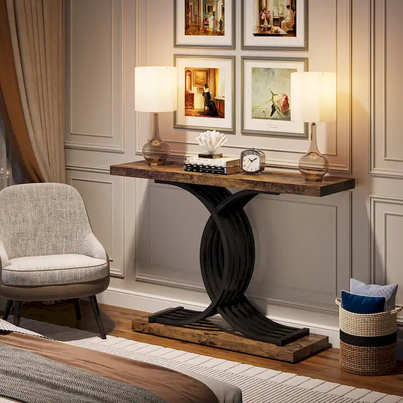 40 Table Console Moderne, Table d'Entrée en Faux Marbre pour Foyer