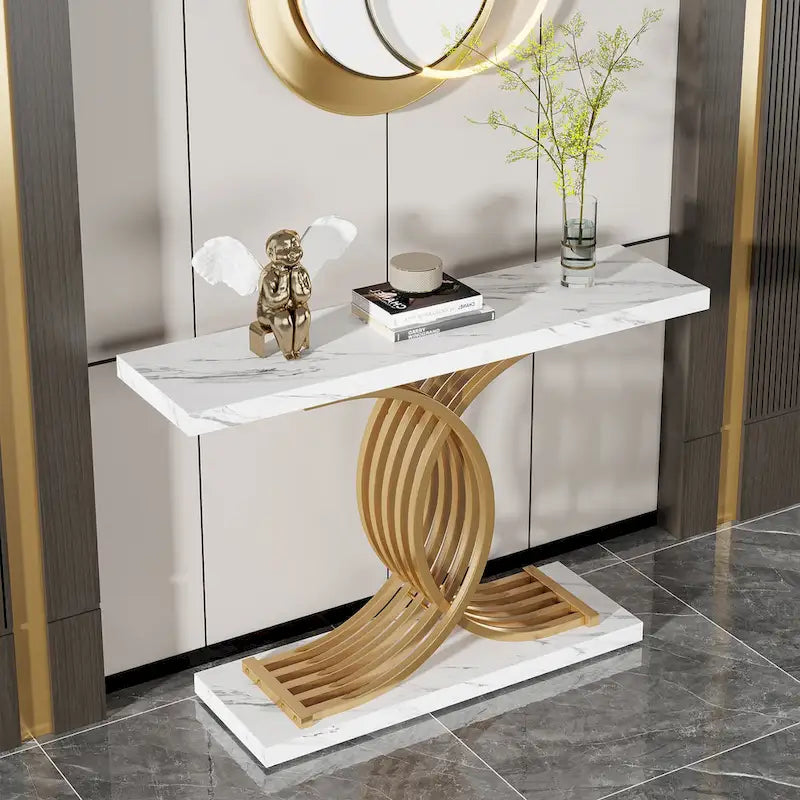 40 Table Console Moderne, Table d'Entrée en Faux Marbre pour Foyer