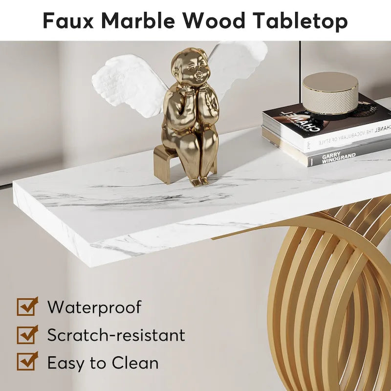 40 Table Console Moderne, Table d'Entrée en Faux Marbre pour Foyer