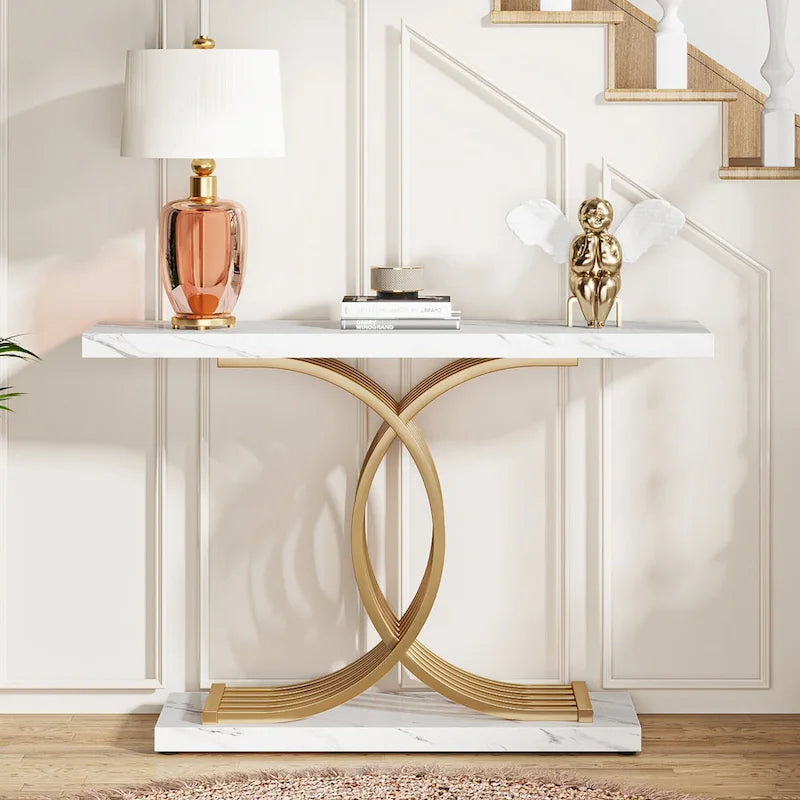 40 Table Console Moderne, Table d'Entrée en Faux Marbre pour Foyer