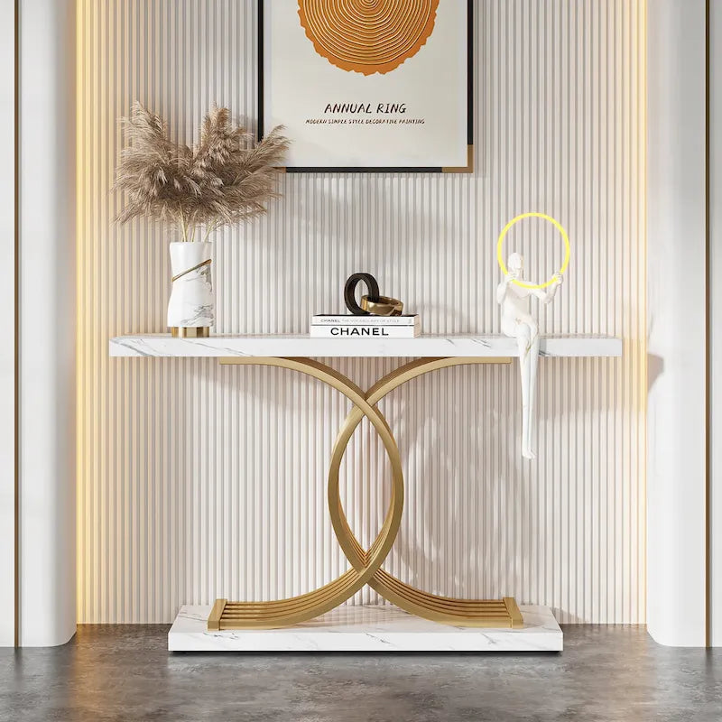 40 Table Console Moderne, Table d'Entrée en Faux Marbre pour Foyer