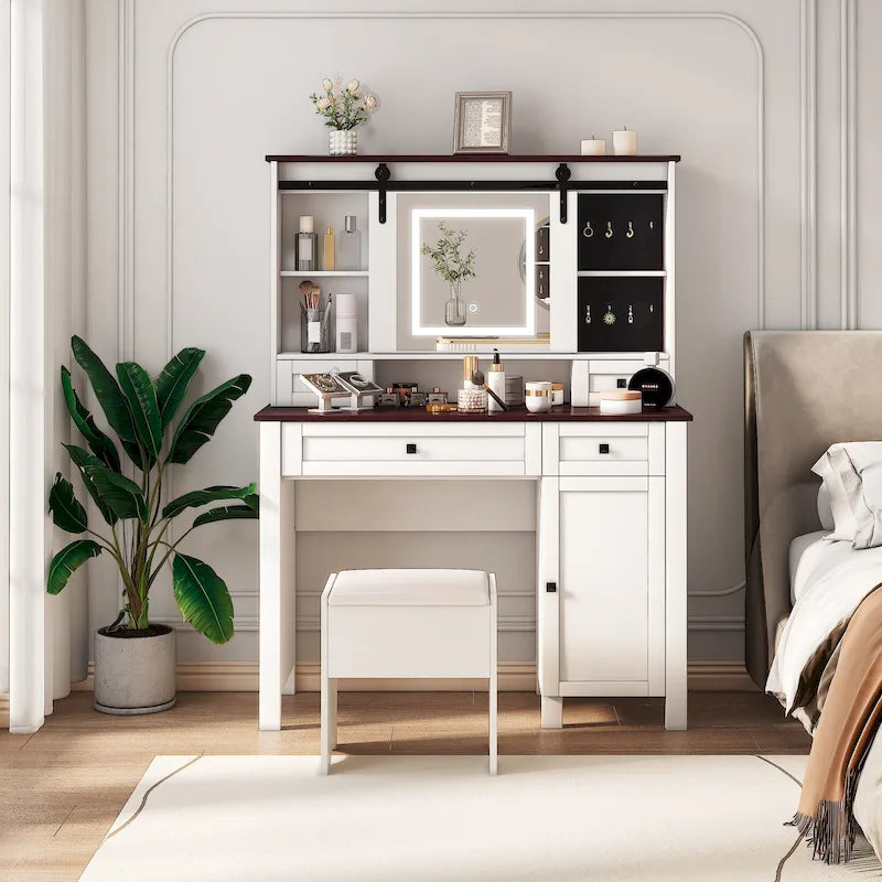 Coiffeuse de 106 cm de large avec 4 tiroirs et 1 meuble de rangement Coiffeuse